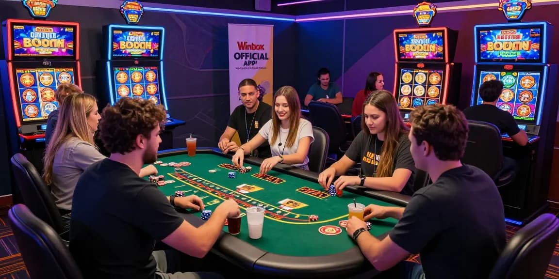 Winbox Official gaming environment with enthusiastic players enjoying live and slot games in a vibrant atmosphere.