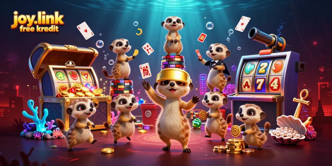Experience excitement at joy.link free kredit with playful meerkats in a lively casino scene.