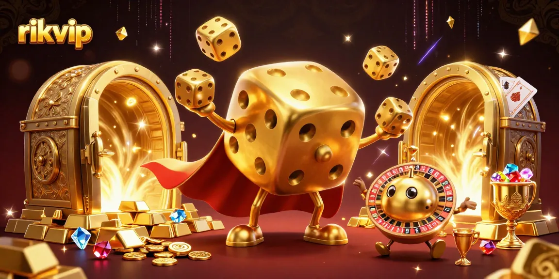 Experience winning strategies at rikvip with a vibrant 3D illustration of casino elements.