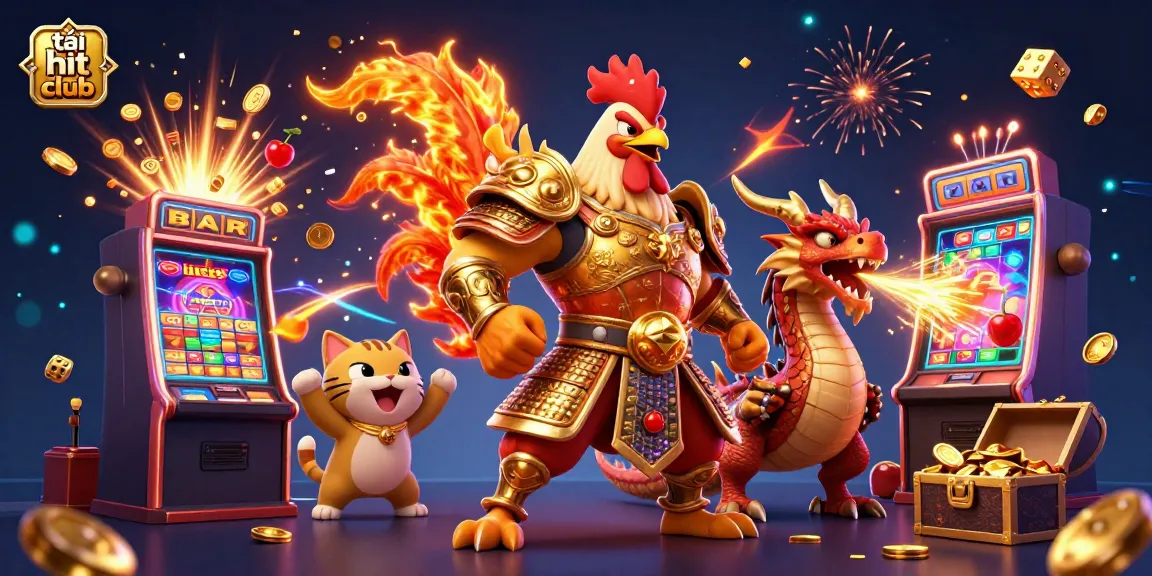 Experience excitement with tải hit club illustrated in a vibrant casino-themed digital artwork.