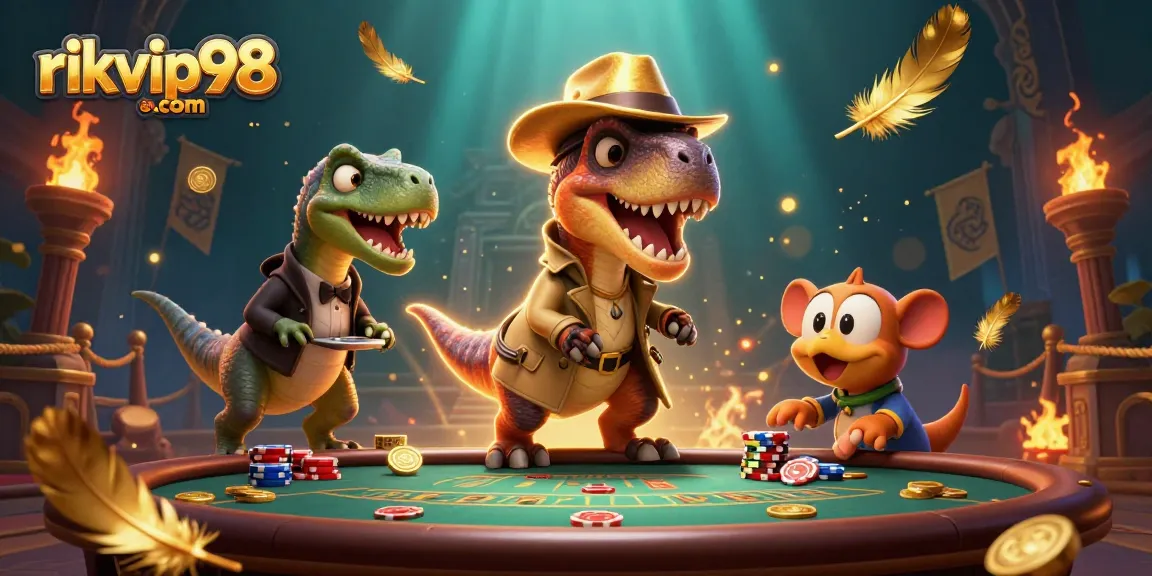 Watch the velociraptor at rikvip98 com cunningly play blackjack while a stegosaurus watches closely!