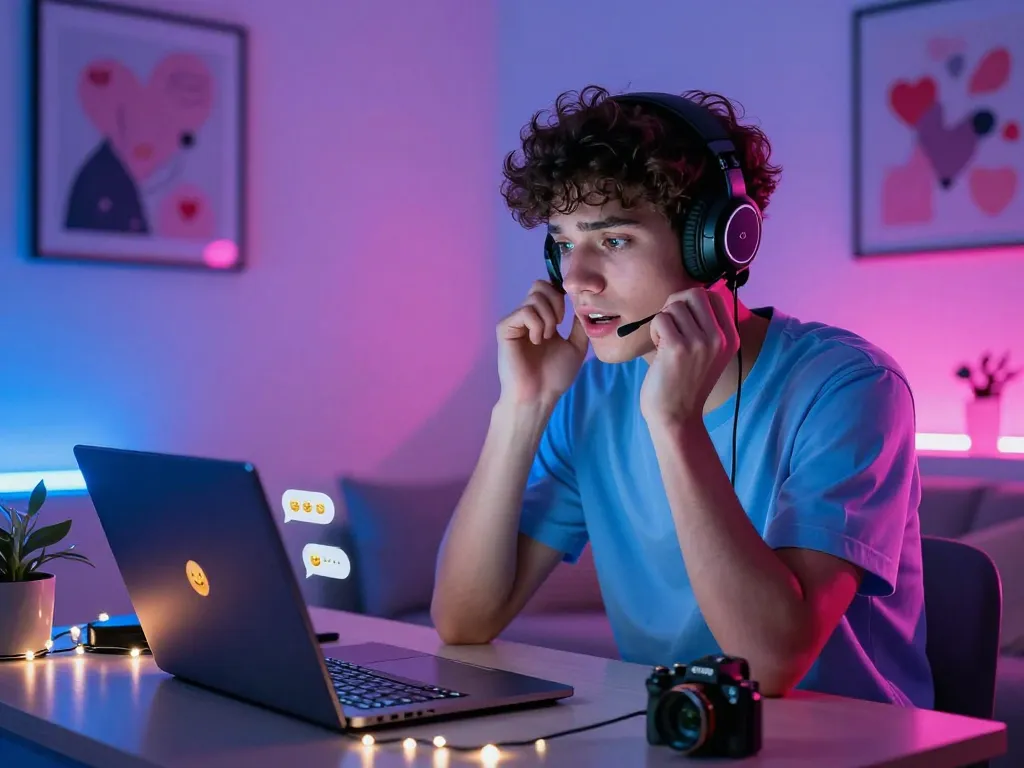 Engaging in an exciting ai sex chat on a laptop surrounded by cozy ambiance.