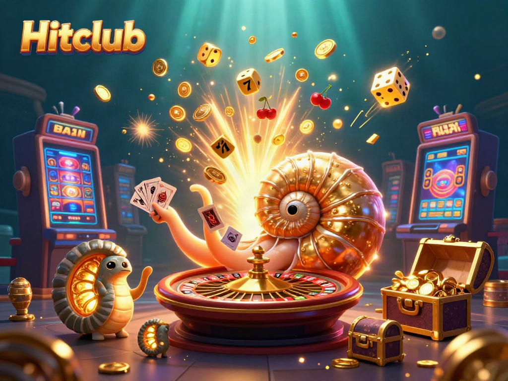 Engage with Hitclub's vibrant casino scene featuring a giant nautilus roulette wheel and thrilling game elements.