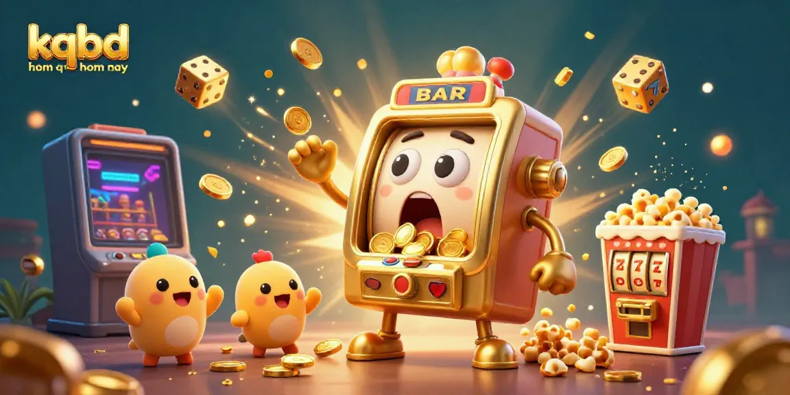 Experience thrilling moments in kqbd hom qua hom nay as the golden slot machine celebrates its jackpot, amidst vibrant casino elements.