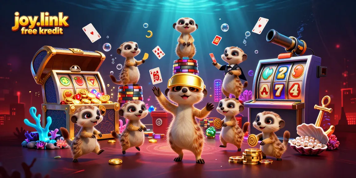 Experience excitement at joy.link free kredit with playful meerkats in a lively casino scene.