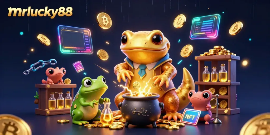 Engage with mrlucky88's magical casino realm featuring alchemical gold creation and vibrant digital assets.