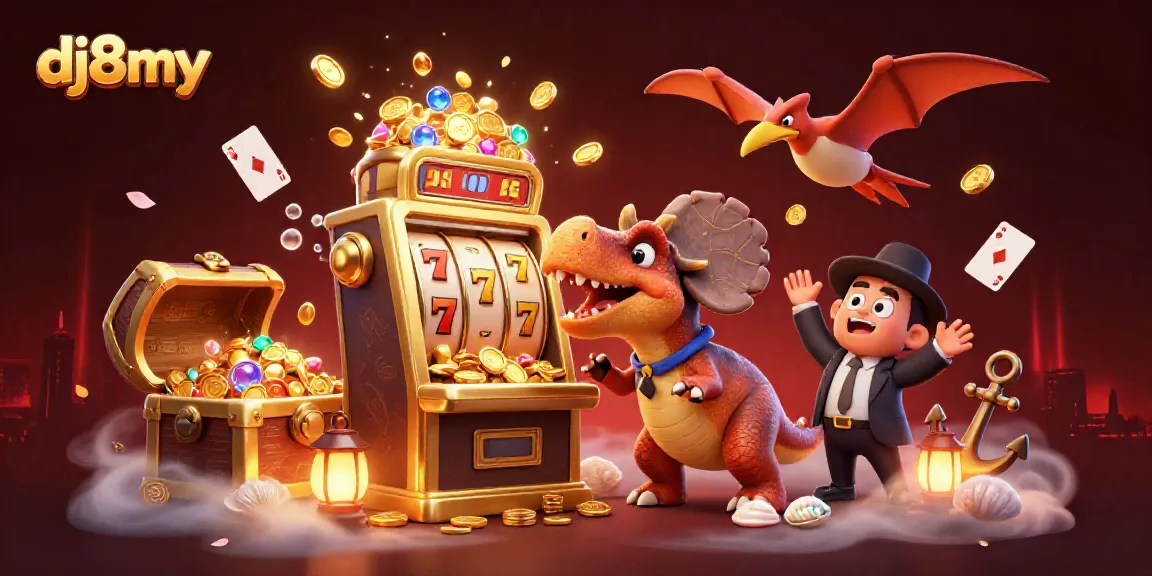 Experience the exciting showdown at dj8my with a pachycephalosaurus hitting a slot machine for a jackpot.