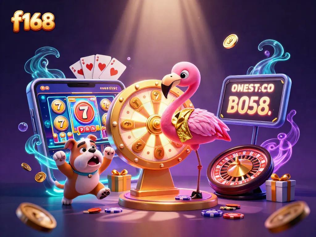 Experience thrilling gameplay with f168 in a vibrant 3D casino scene showcasing prizes and excitement.
