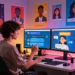 Interactive AI chat scene showcasing ai chat nsfw with vibrant dialogue and animated avatars in a modern workspace.